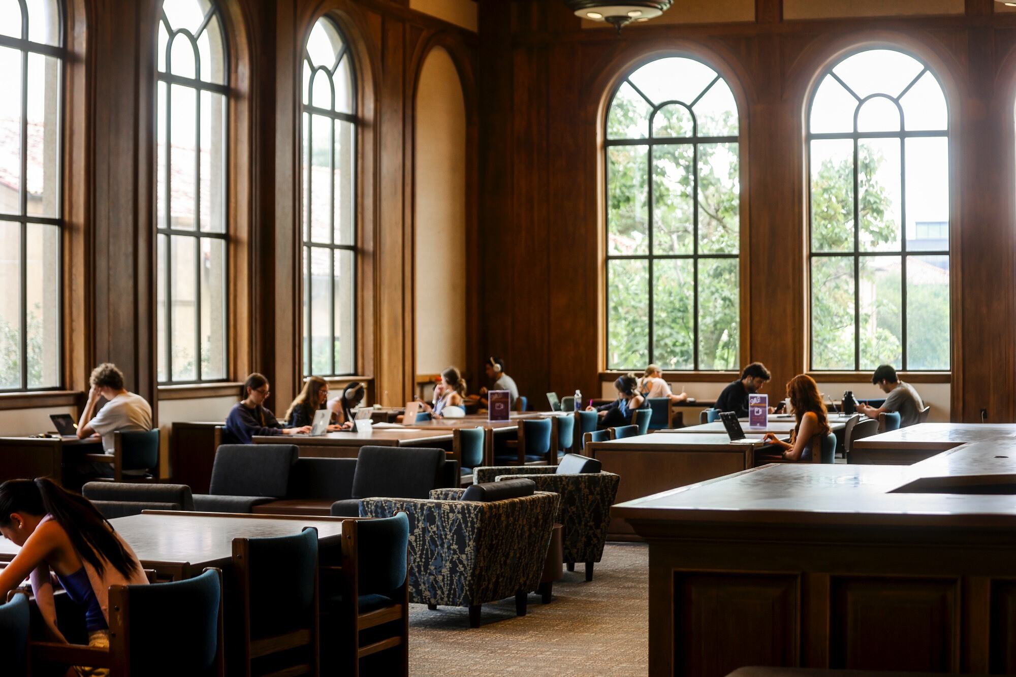 LSU Library interior with students studying